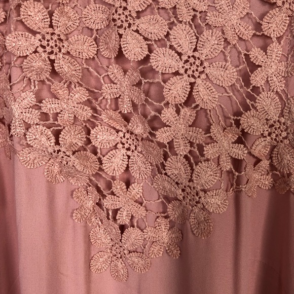 Blush Deep Pink High Neck Lace Detail Full Length Maxi Dress M Suit Size 10 - Picture 3 of 4